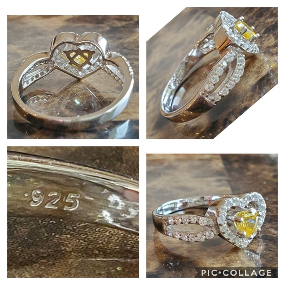 Genuine 2ct Canary and White Sapphires Ring Size 9 - Picture 5 of 7